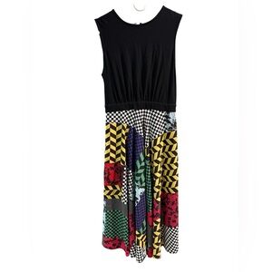 eShakti Black and Multicolor Patchwork Midi‎ Dress